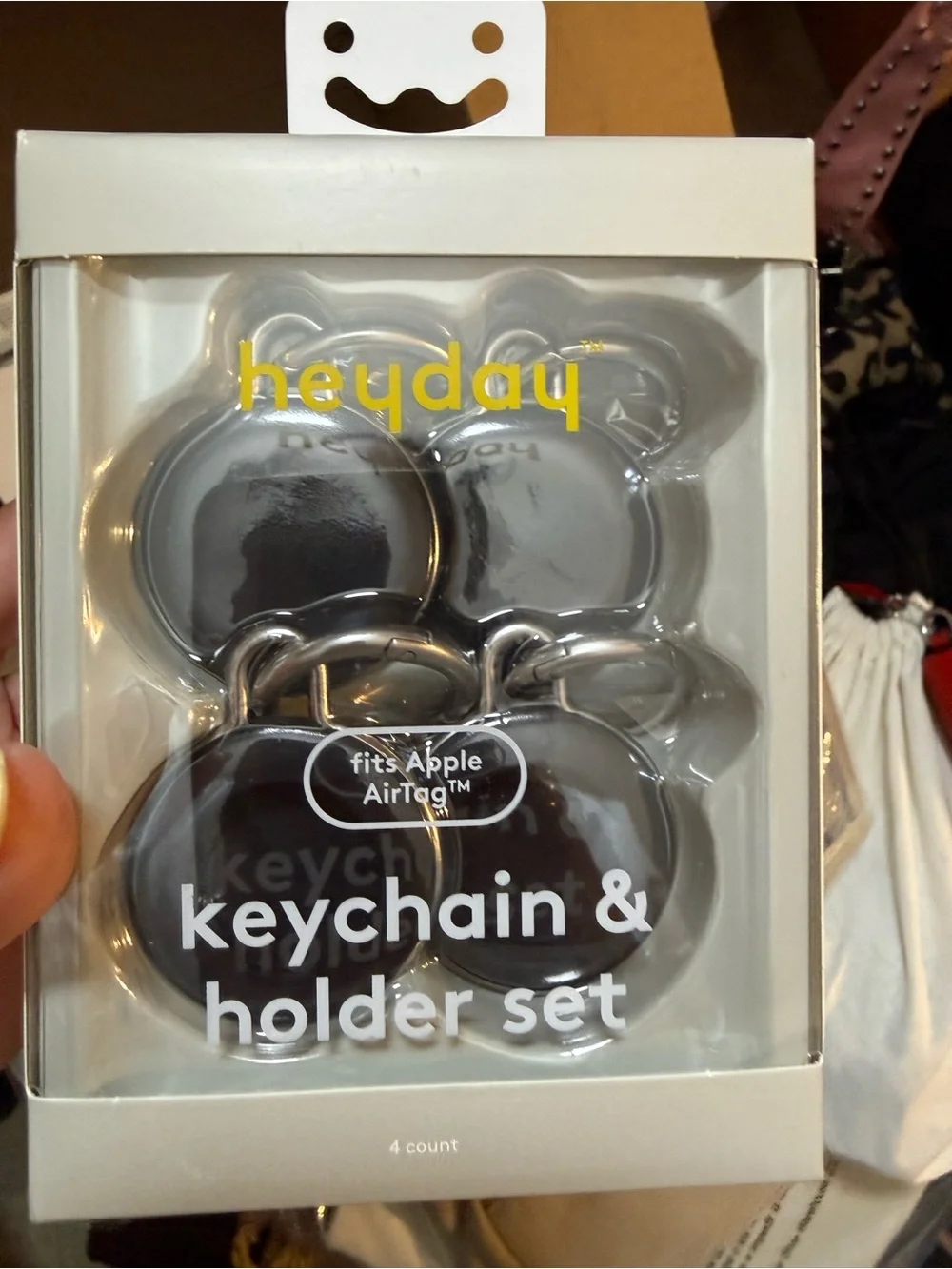 heyday Black AirTag Keychain & Holder 4-Pack